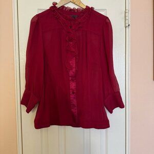 Banana Republic Red Ruffled 3/4 Sleeve Blouse